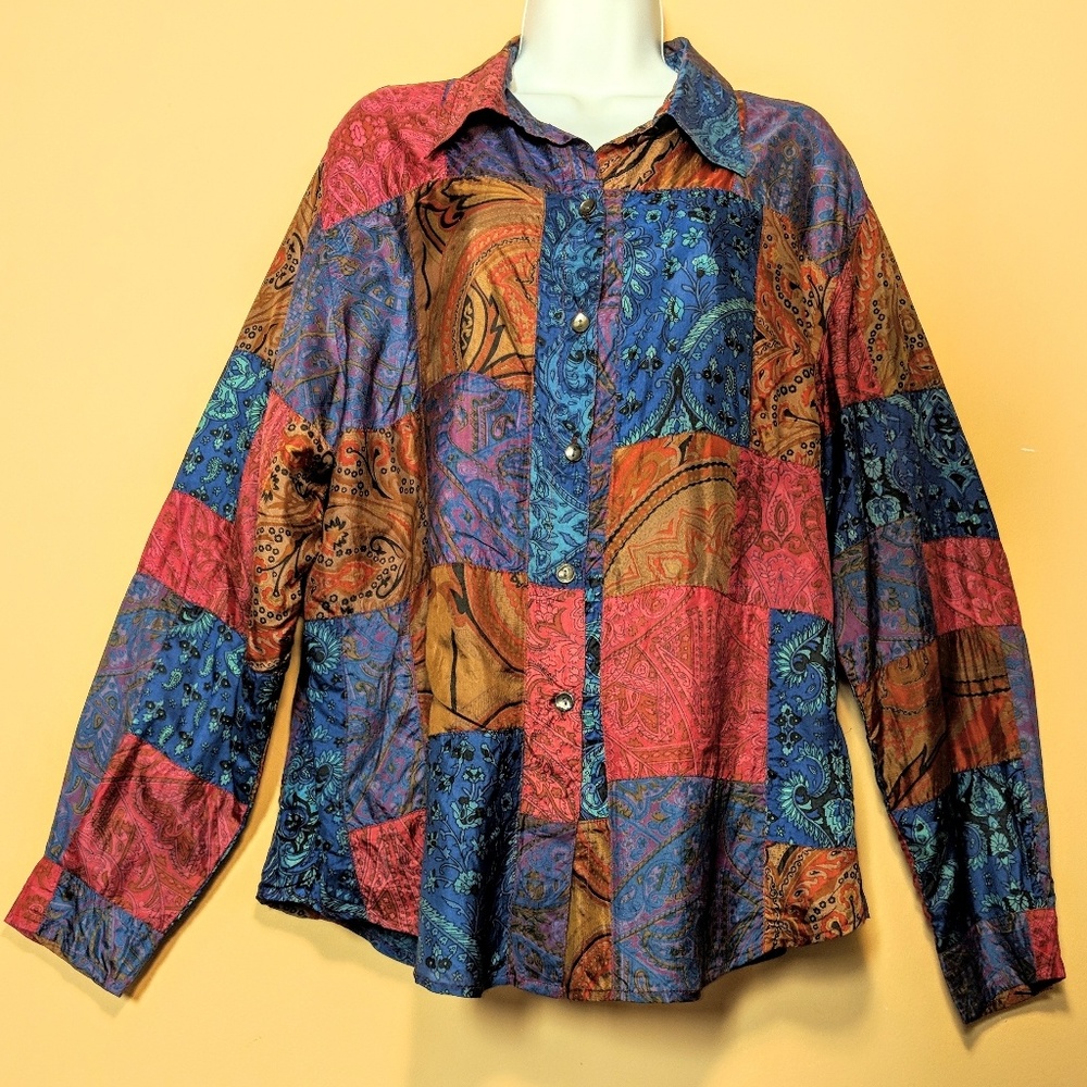 Chico's Autumn Paisley 100% Silk Button-Down Shirt